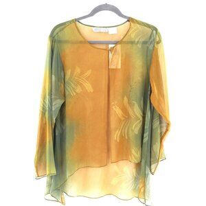Carole Liz Sheer Top Womens 1X Orange Boho Lagenlook Fairycore Cruise Resort NWT